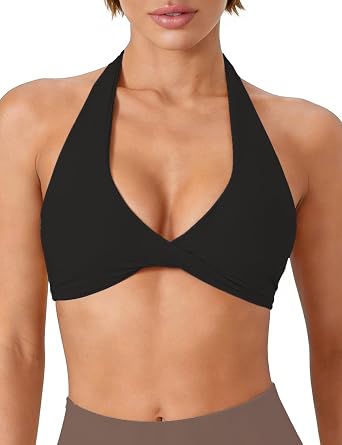 Sports Bras for Women Adjustable Halter Bra Front Twist Crop Beach Bikini Tops Yoga Backless Bra with Removeable Pads