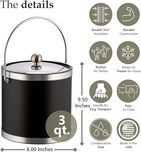 Miniatura 2 de Kraftware Sophisticates cubeta de hielo de cromo cepillado con Bale Mango y cubierta metálica color negro3Quart