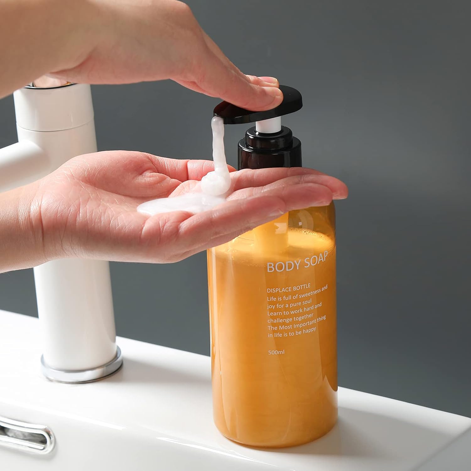 Shampoo and Conditioner Dispenser Bottles-3pcs 16.9oz Amber Plastic Empty Refillable Pump Bottle Containers Set for Bathroom Shower Body Wash