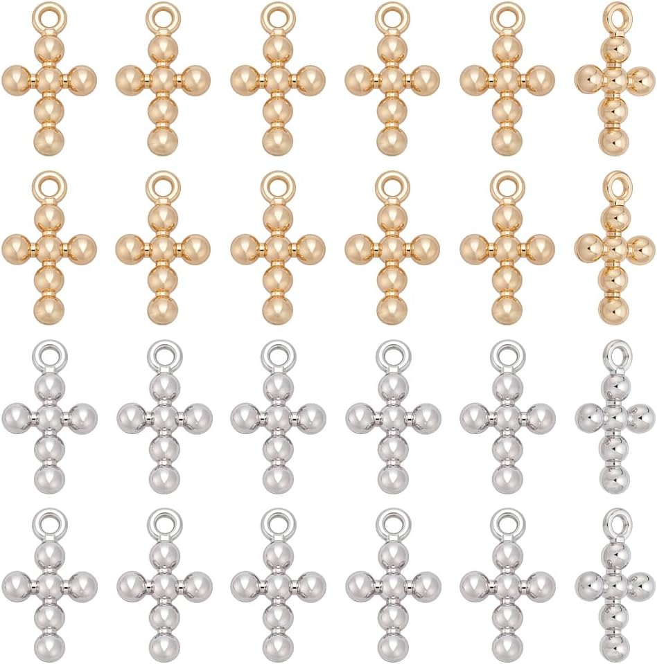 WADORN 24pcs Gold Plated Cross Charms 2 Colors Alloy Religious Cross Pendants for Christian Jewelry Making Bracelets Necklaces Keychain Church Decoration Easter Gifts