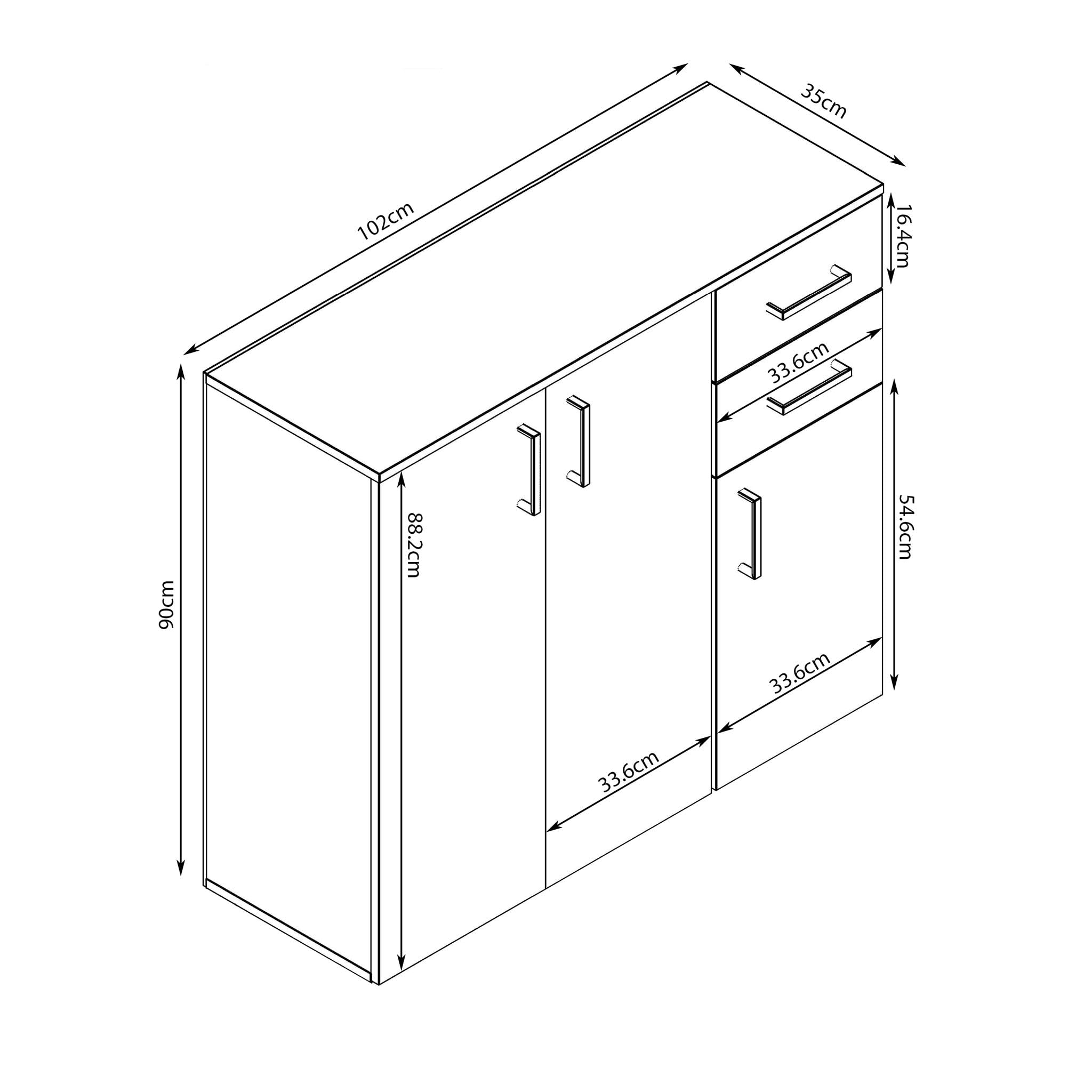 milani home - madia credenza moderna 2 cassetti e 3 ante, rovere chiaro, 106 x 36 x 83 cm