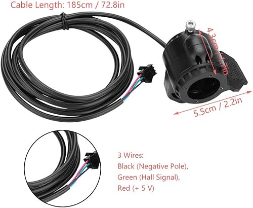 Miniatura 4 de Acelerador de pulgar, control de velocidad de acelerador de pulgar de 3 alambres para scooter eléctrico (derecha), acelerador de pulgar de 3 pines