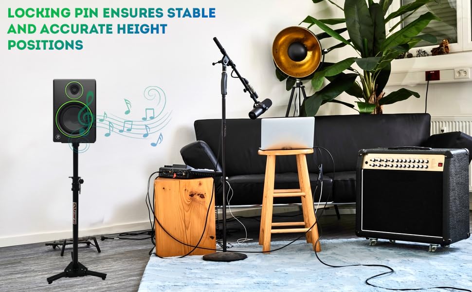 Image of Exito-Studio Monitor Speaker Stands /with Locking Safety Pin (Pack of 2) Metal Constructed Stands Ideal for Surround Sound, Bookshelf and Monitoring Speakers