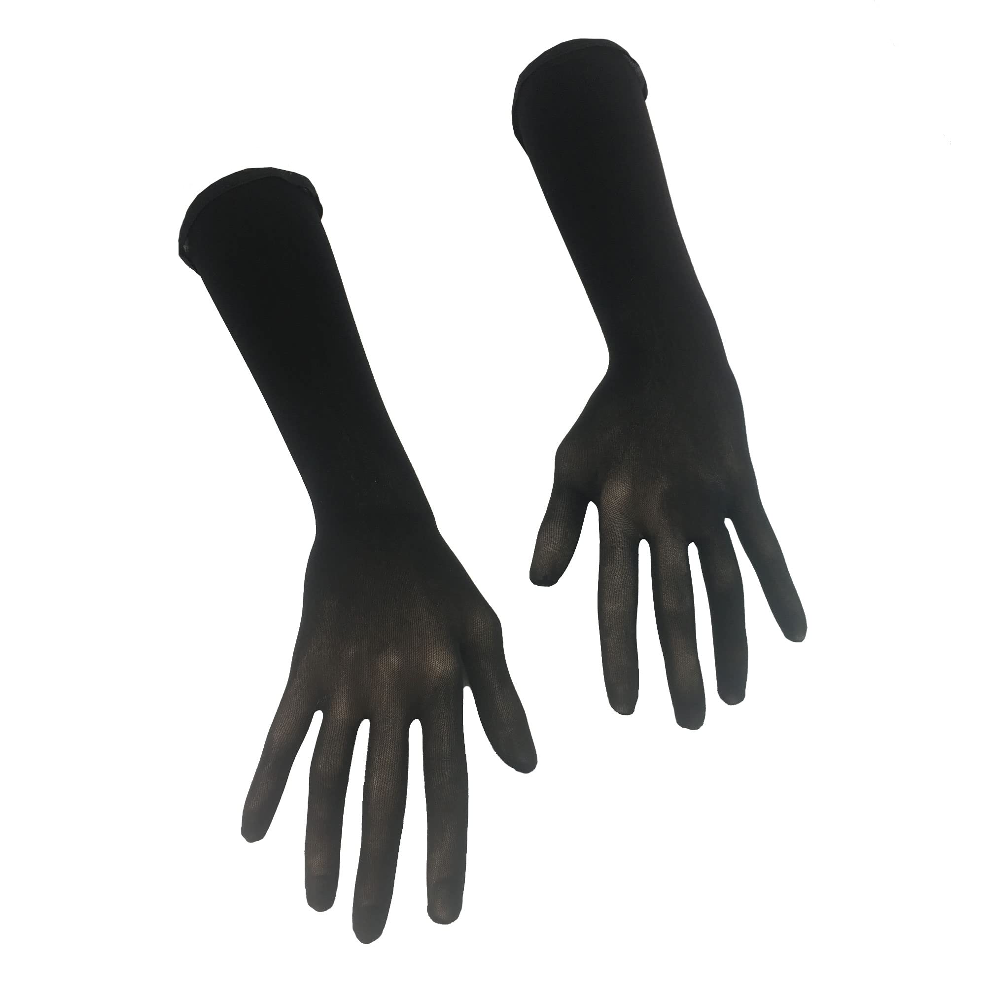 Unicorns Poop Glitter Nude Illusion Second Skin Sheer Seamless Gloves with Elastic Top Seam in Beige, Tan; Over Elbow; Unisex