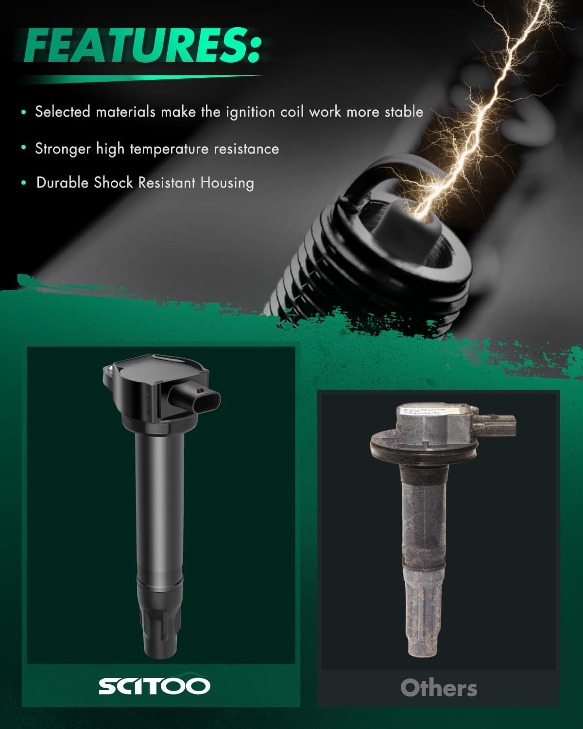 SCITOO Ignition Coil Coils Pack fits for Jeep Patriot 2.4L 2007-2014 for Jeep Patriot 2.0L 2007-2014 for Jeep Compass 2.4L 2007-2014 for Chrysler 200 2.4L 2011-2014 UF557 C1587 CUF557 set of 4