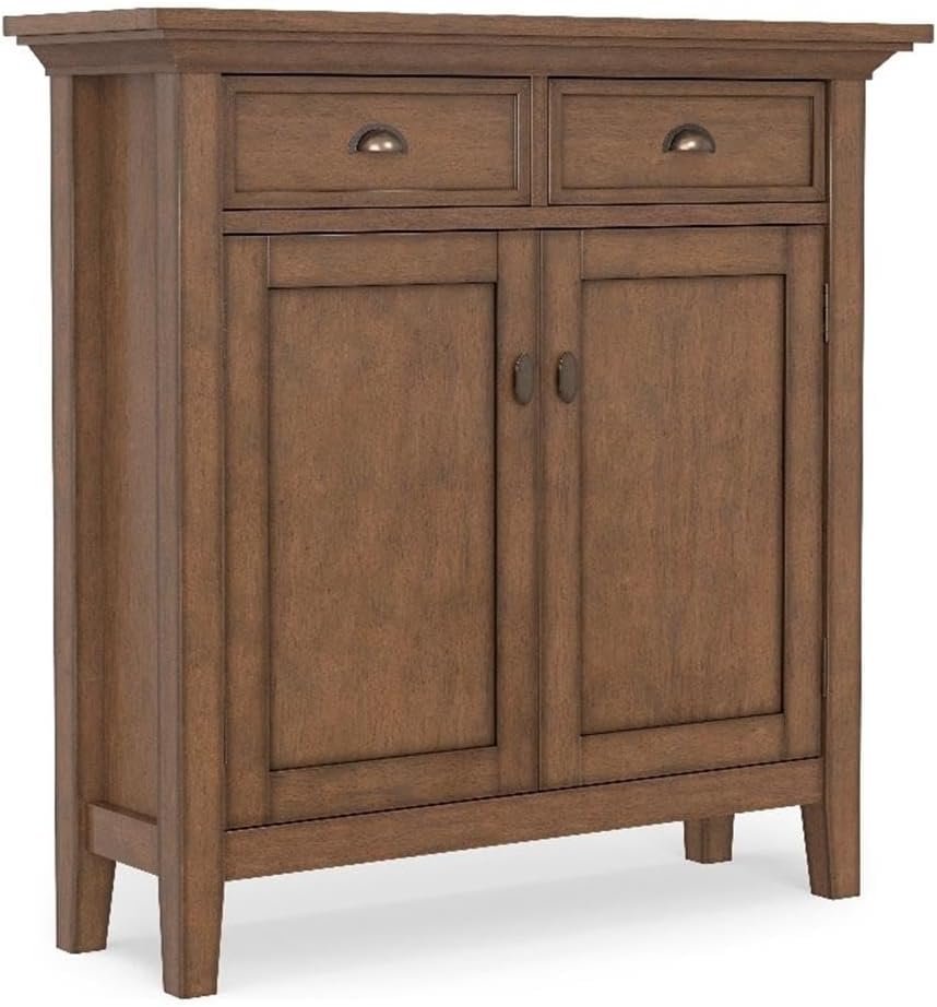 Pemberly Row 36" Wood Entryway Storage Cabinet, Rustic Aged Brown Finish, Solid Wood Construction, 2 Drawers, 2 Doors, Adjustable Shelves, Transitional Style Accent Chest for Entryway or Living Room