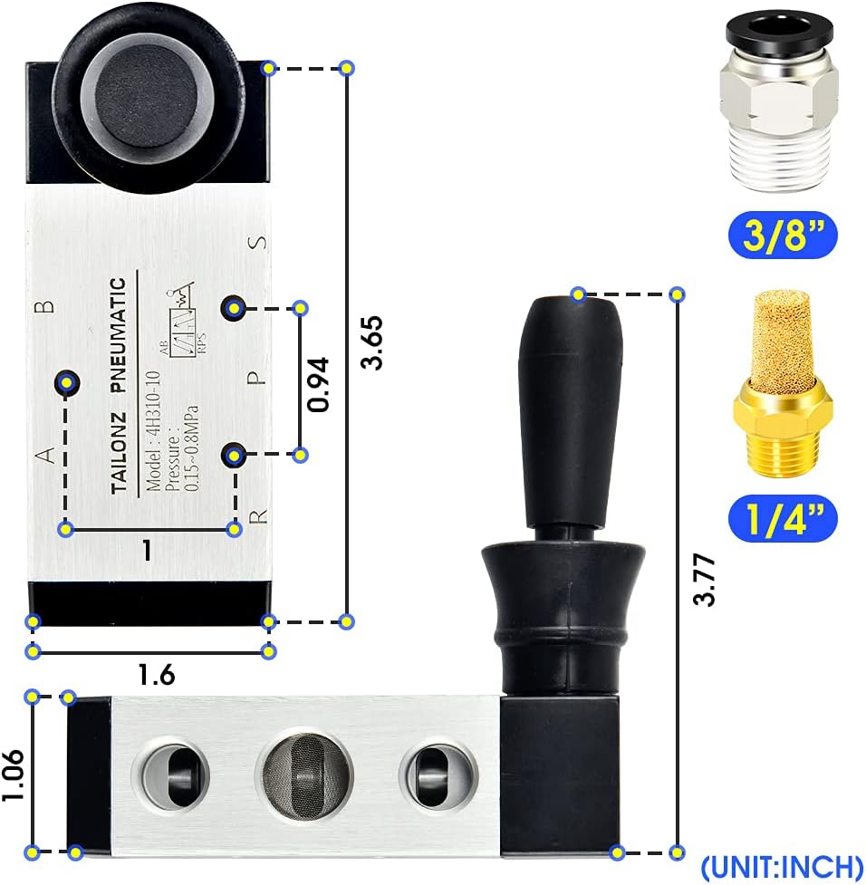 TAILONZ PNEUMATIC 3/8"NPT 5 Way 2 Postion Air Hand Lever Operated Valve Pneumatic Solenoid Valve Manual Control Push-Pull 4H310-10