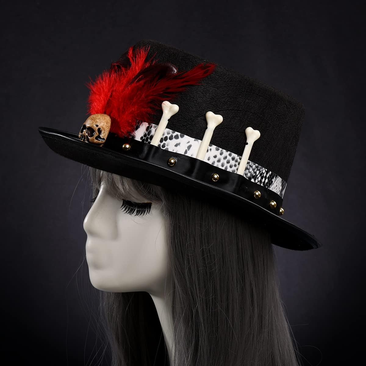 COSDREAMER Women Voodoo Hats Witch Doctor Top Hats Skull Feathers Hat