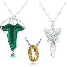 UoYu 3 pcs Elven Green Leaf Brooch Pin Pendant Necklace Arvven Evening Necklace L. of the Ring Pendant Chain Necklace