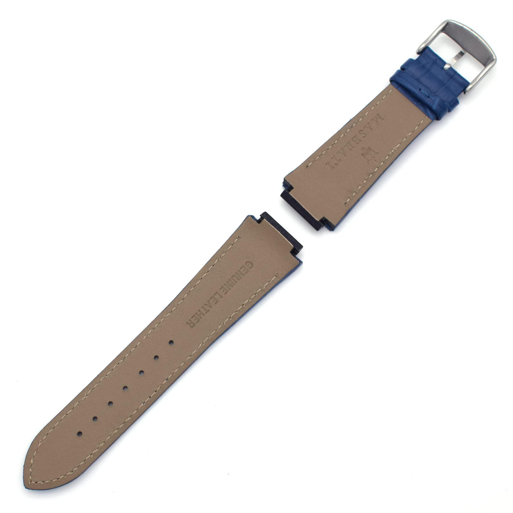 THEAGE 24MM Genuine Leather Watch Strap Band Replacement for MASERATI Mens Watches R8821108025 R8851108002 (Blue & Silver buckle)