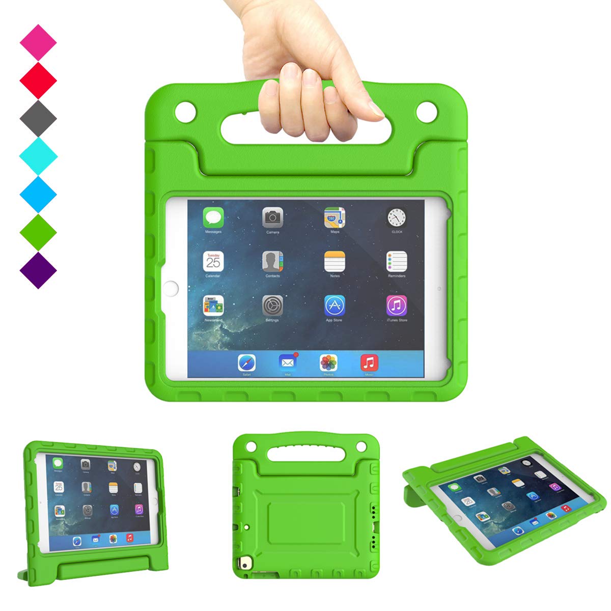 A ADENK Kids Case for iPad Mini 1 2 3 4 5 Generation 7.9 inch- Lightweight Shockproof Convertible Protection Cover with Built-in Handle Stand Tablet - 2019 Retina Display (Green)