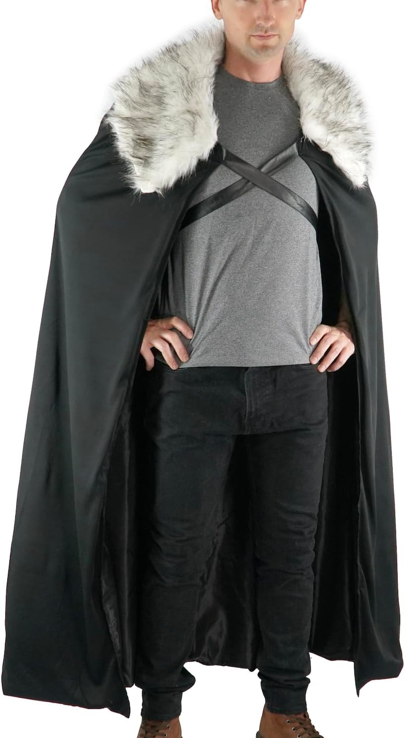 Viking Lord Halloween Costume - Cloak Cape of Fur Adult Men Womens Vikings Sword Brown Cosplay Game, Grey, Large - Image 2
