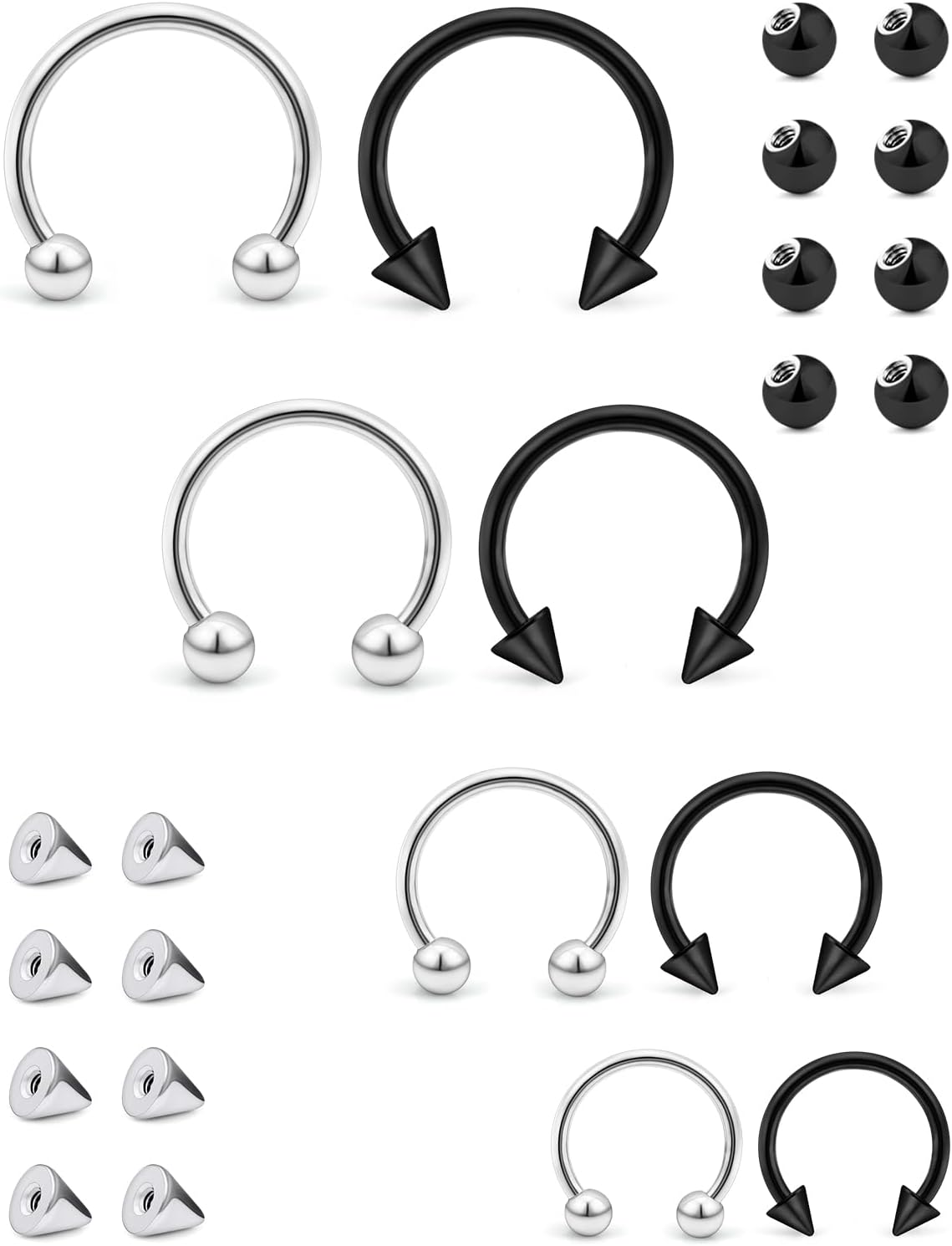 Dyknasz Septum Rings Surgical Steel Lip Rings 16G 14G Variety of Sizes Horseshoe Ring Nose Septum Ring Eyebrow Tragus Daith Helix Piercing Jewelry for Women Men