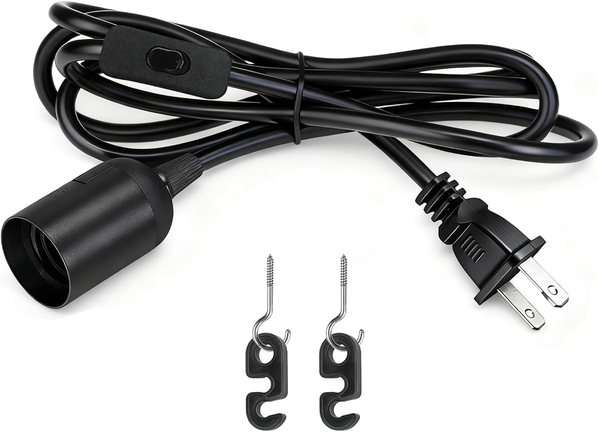 Light Bulb Socket with Cord - 10Ft Plug in Light Socket E26/E27 Extension Lantern Cable with On/Off Switch, UL Pendant lamp Cord, Black, 1 Pack