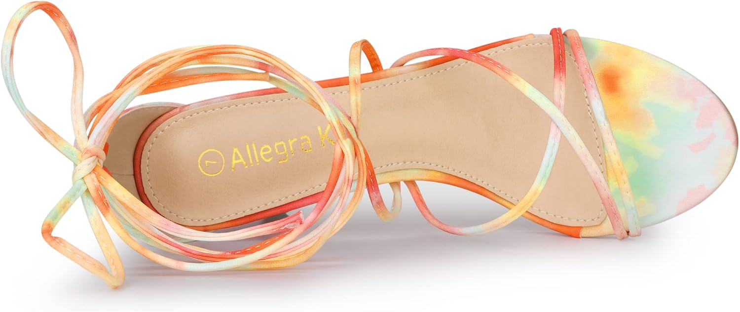 Allegra K Women Tie Dye Strappy Open Toe Lace Up Kitten Heel Sandals image 4