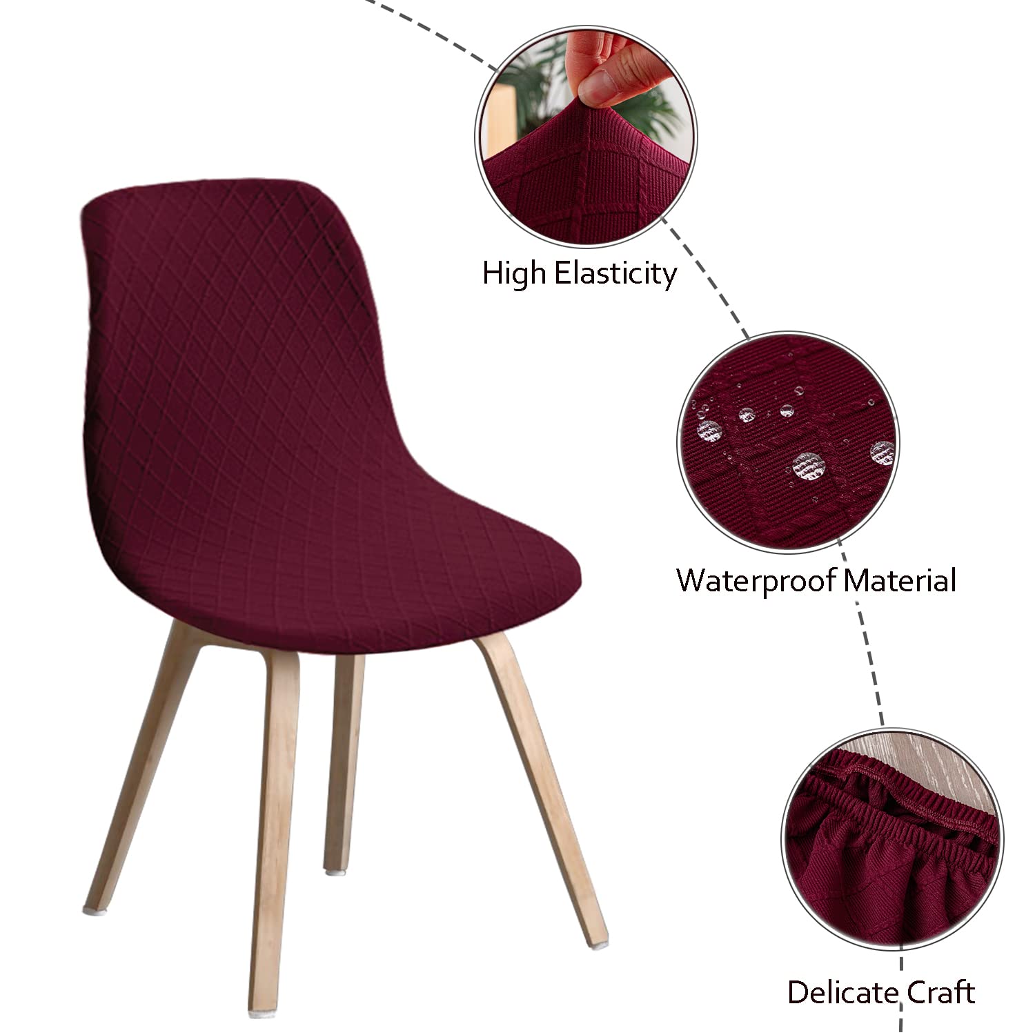 Stuhlhussen 6er Set, Strech Stretch Stuhlbezug mit mittlerer Rückenlehne, abnehmbar waschbar Stuhlschutz für Haus, Küche, Esszimmer, Party, Bankett, Hochzeit, Club, Weinrot