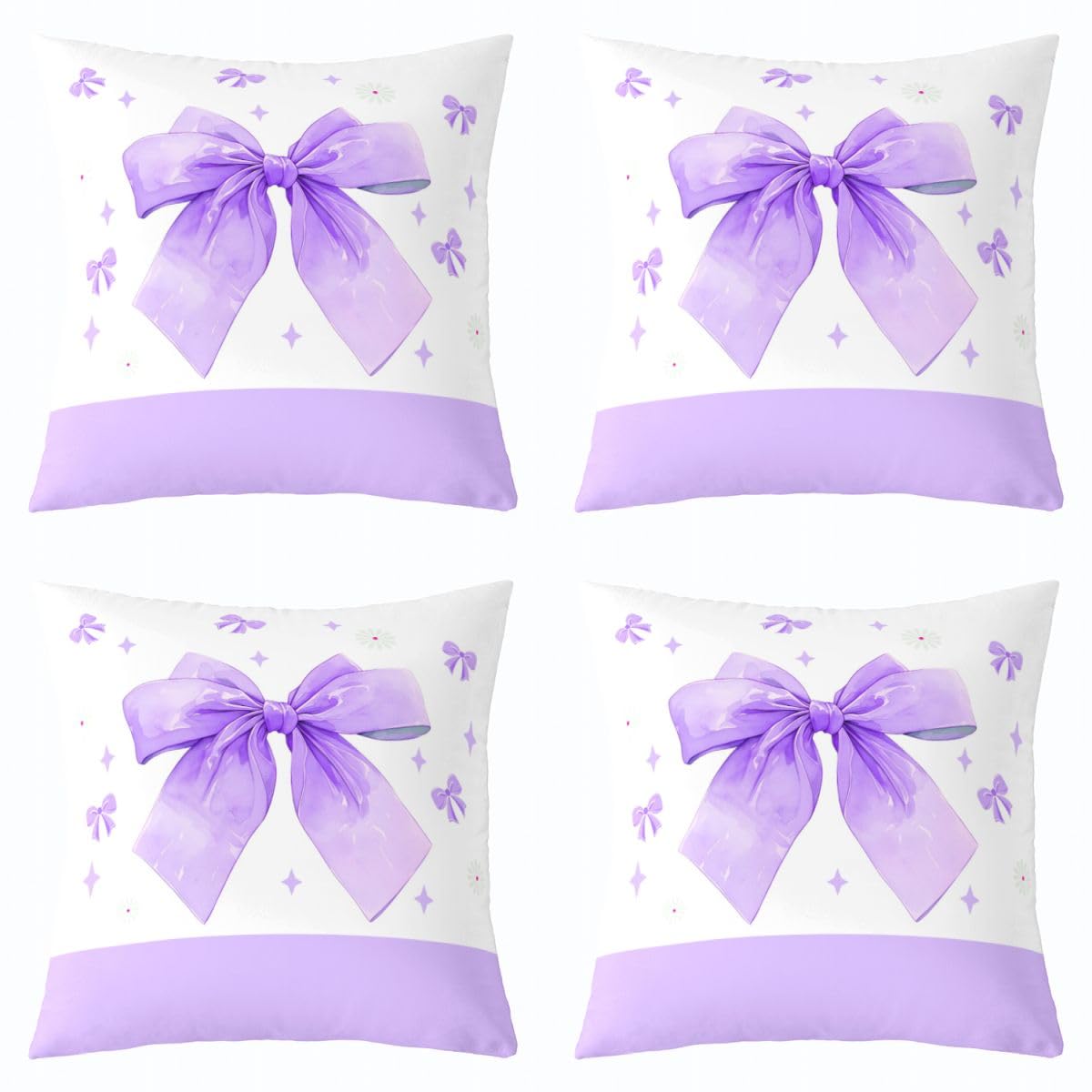 Homemissing Juego de 4 fundas de almohada decorativas con lazo, fundas de cojín kawaii para sofá, cama, bonito lazo dorado, decoración del hogar, 45 x 45 cm