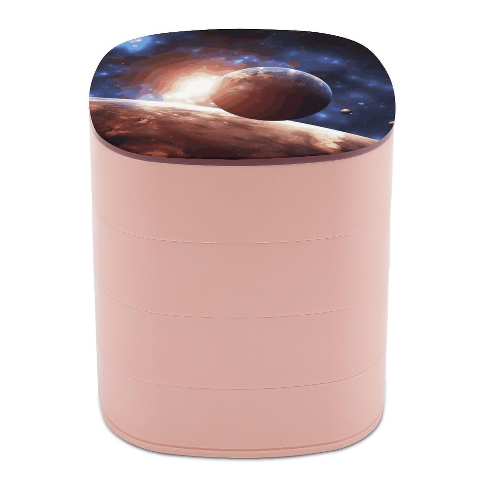 FekiLoot Planets in Space Background Jewelry Box 4-Layers Rotatable Jewelry Organizer Storage Box with Mirror Cute Travel Jewelry Case Portable Earring Holder Organizer for Ring Necklace Bracelet