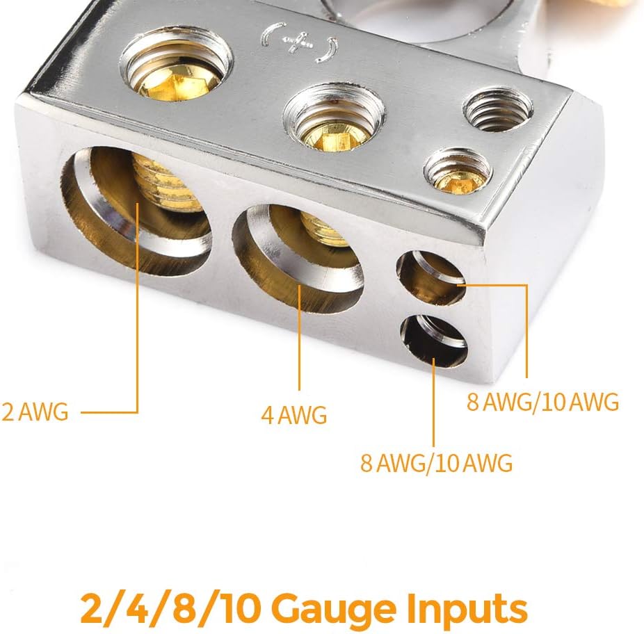 MNJ Motor Car Battery Terminal Connectors Kit - 2/4/8/10 AWG Battery Car Audio Positive Negative Battery Post Clamp w/2 Clear Covers Shims for Car,Auto,Caravan,Marine Boat,Motorhome (Pair) : Automotive