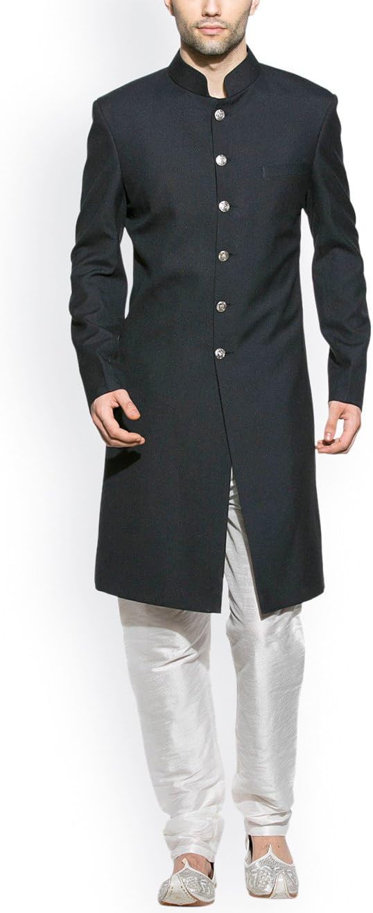 Royal Mens Black Traditional Ethnic Kneelong Bollywood Style Sherwani (36)