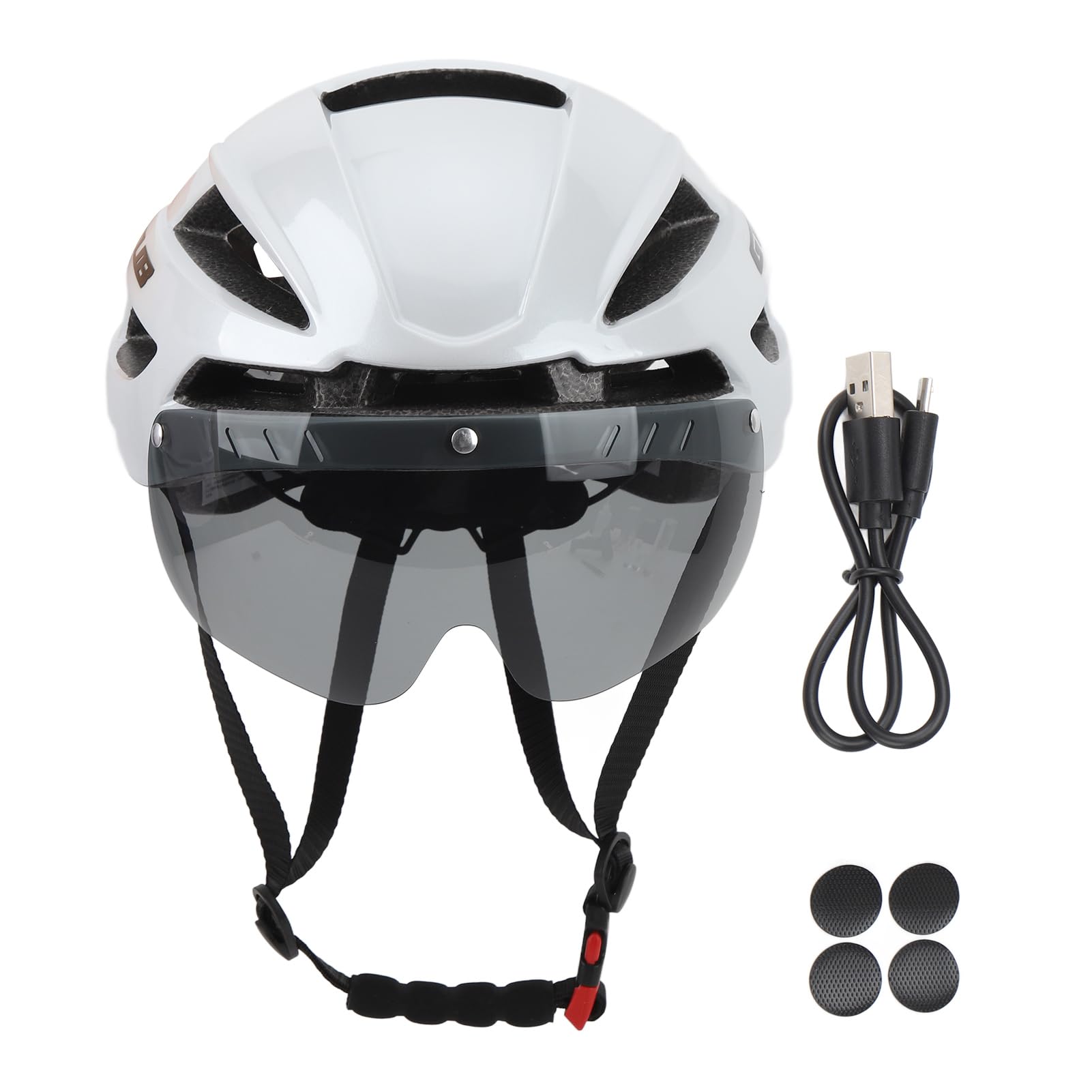 Casco de Bicicleta para Adultos, Gafas Magnéticas de Casco de Ciclismo Integrado para Hombres para Montar Al Aire Libre (Blanco)