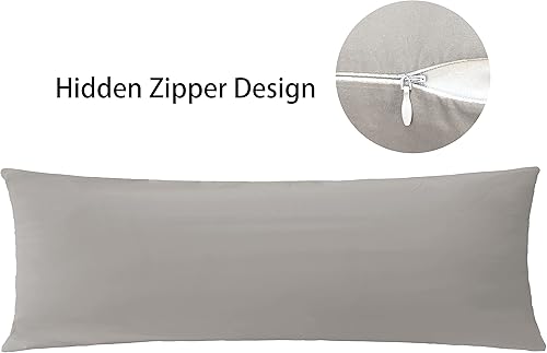Miniatura 3 de iMaylex Funda de almohada suave de microfibra cepillada con cremallera, acogedora y ligera, de fácil cuidado, gris claro, cuerpo, 20 x 54 pulgadas
