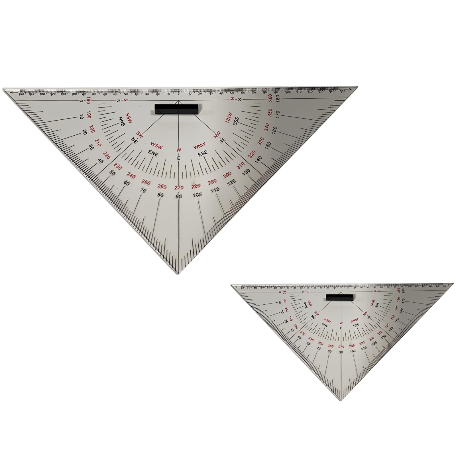 2 Stk. Navigationsdreieck-Set für die Seefahrt, 34 cm Acryl-Lineal, 30 cm Seitenlänge, IMPA 371008, für Seekarten, Zeichnen, Unterricht, Technik, Vermessung