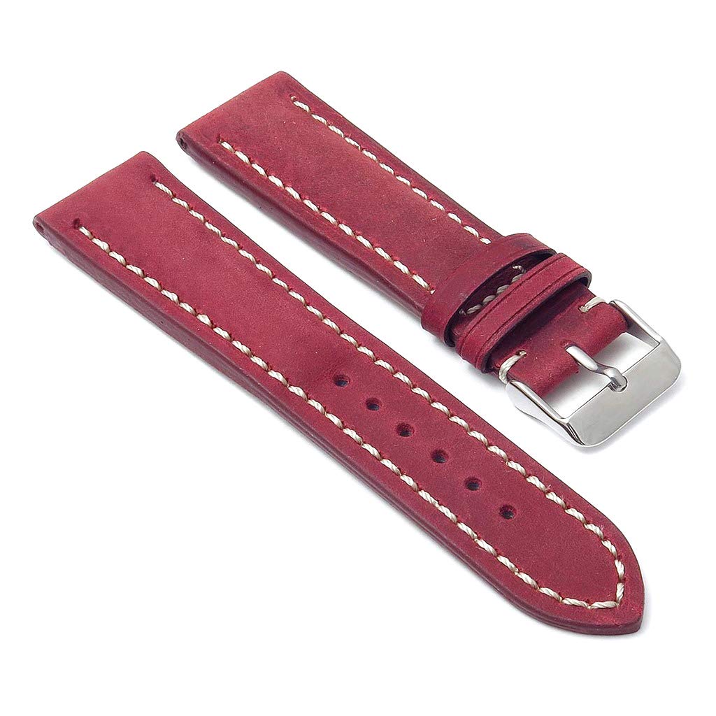 DASSARI Avant Distressed Padded Italian Leather Watch Band Strap - Red - 24mm