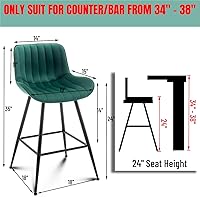 Vista 2 de 24 Inches Velvet Upholstered Island Stools, Bartools Set of 2, Fabric Counter Stools with Back, Counter Height Bar Chairs with Black Legs for Home