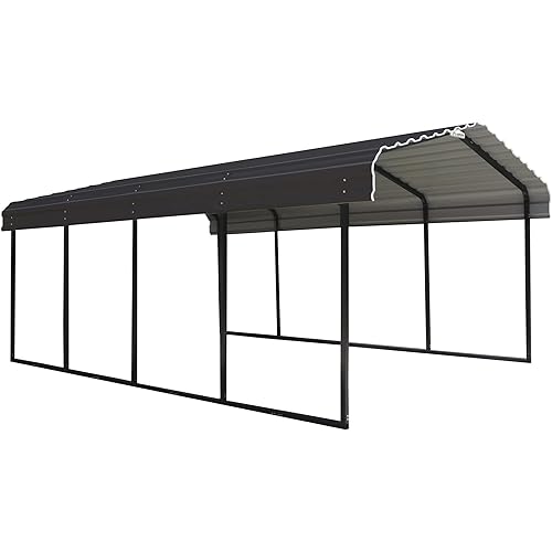 Arrow Sheds Amazon Exclusive 12' x 20' x 7' 29-Gauge Carport with Galvanized Steel Roof Panels and Enclosure Kit, Charcoal