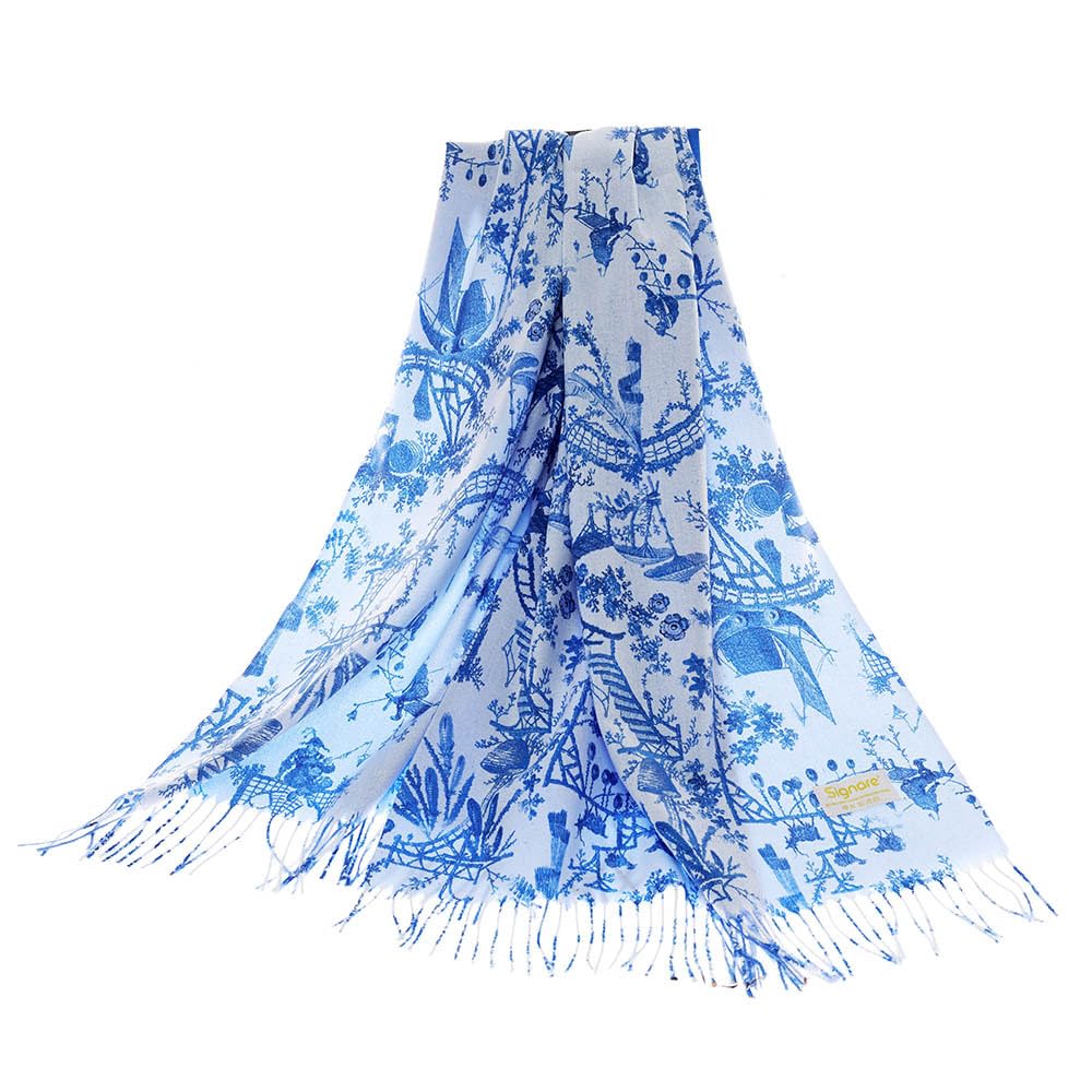 Chinoiserie Pashmina Scarf Shawl Wrap Women Accessory White Blue British Museum