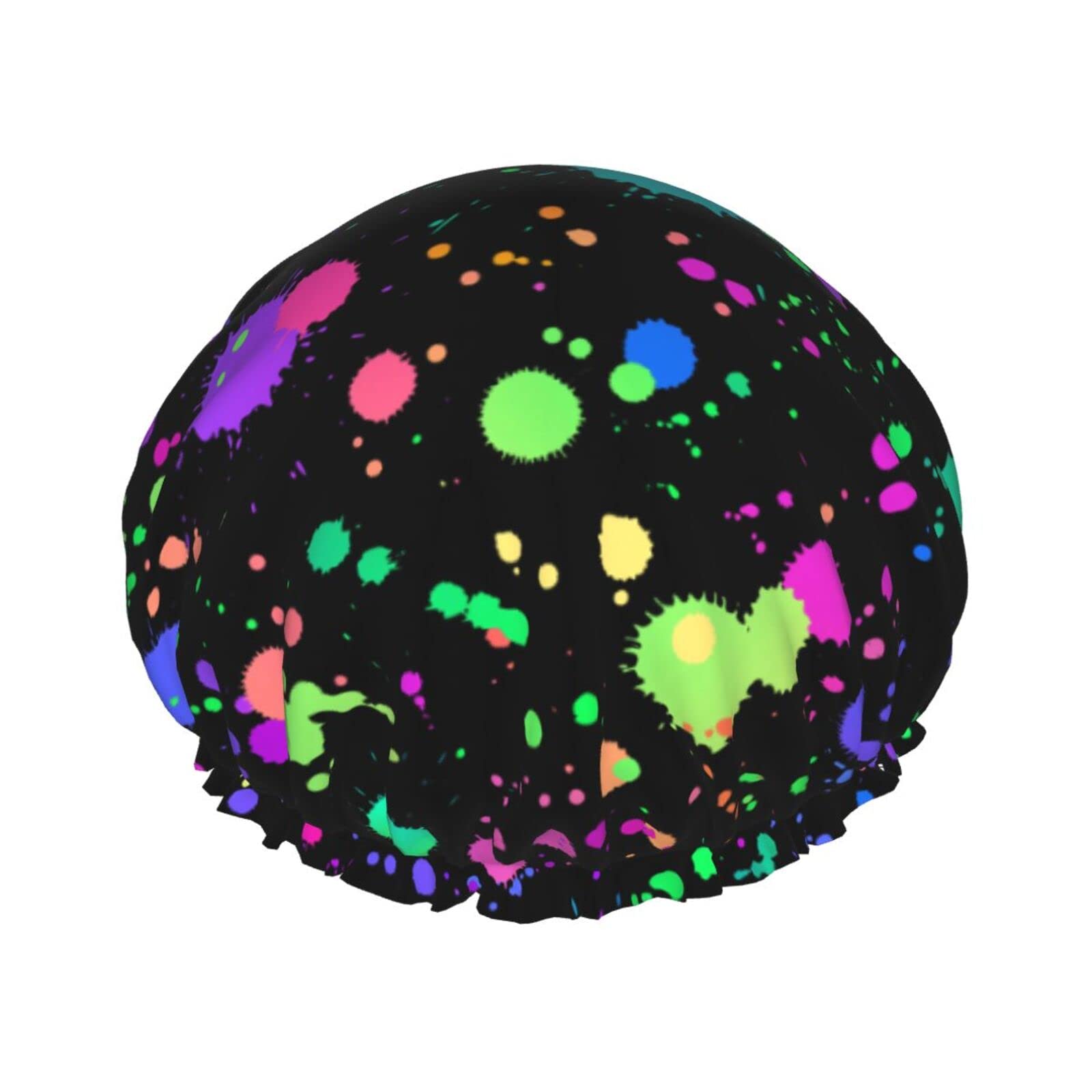 Shower Cap Glow In Dark Splatter Neon Shower Caps For Women Reusable Double Waterproof Bathing Shower Hat Hair Protection Shower Hat