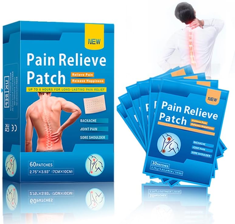 Pain Patches Heat Patches Larger Size 60 PCS, Pain Plaster 12 Hours Long-Lasting for Back Knee Joint Muscle Neck Shoulder Pain, 7 * 10cm
