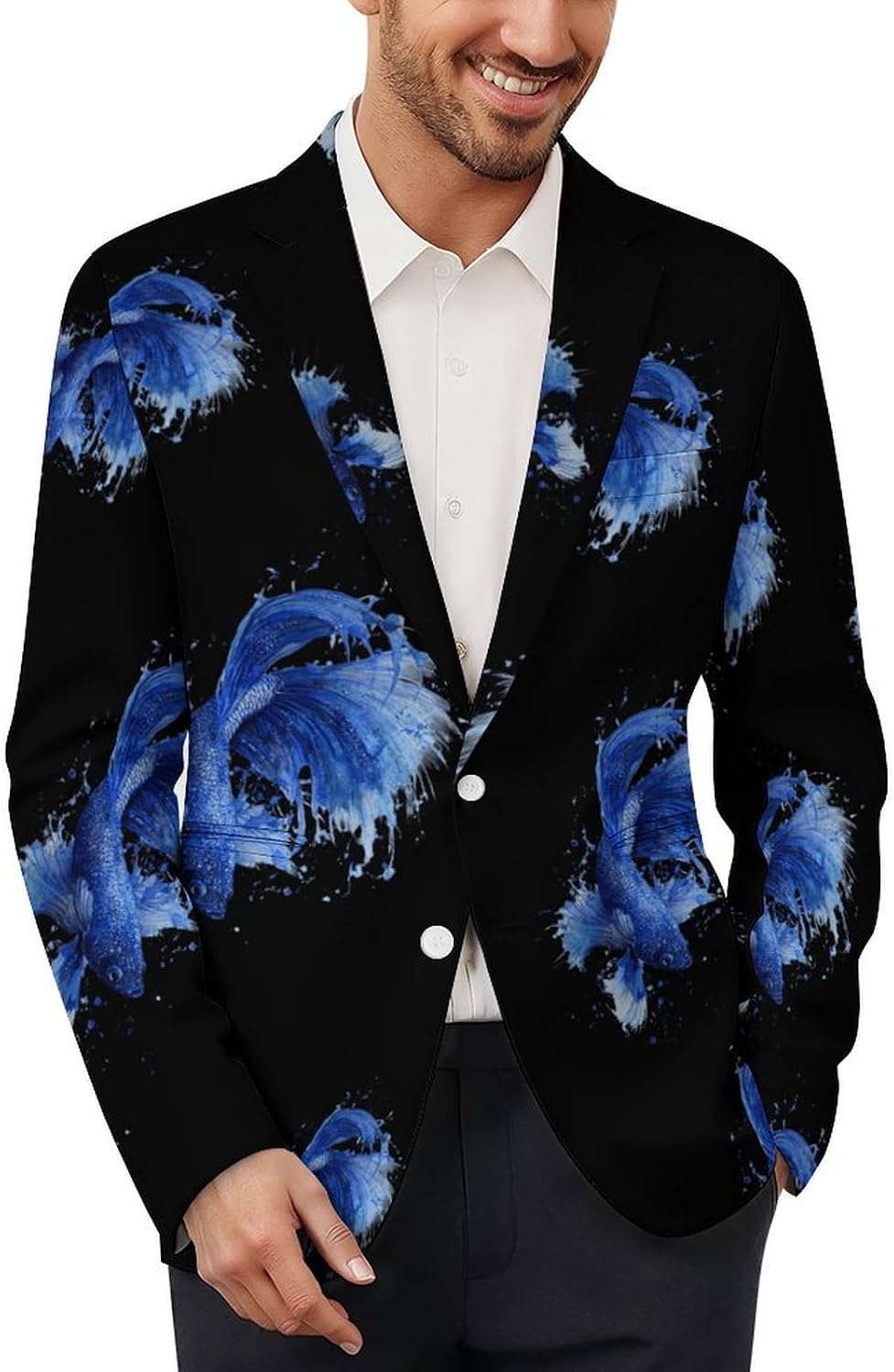 Dark Blue Betta Fish Mens Blazer Two Button Suit Jacket 6XL