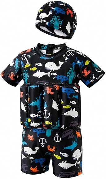 DivingBirds Toddler Floatie Swimsuit with Hat for Boys Girls, 1-6Y