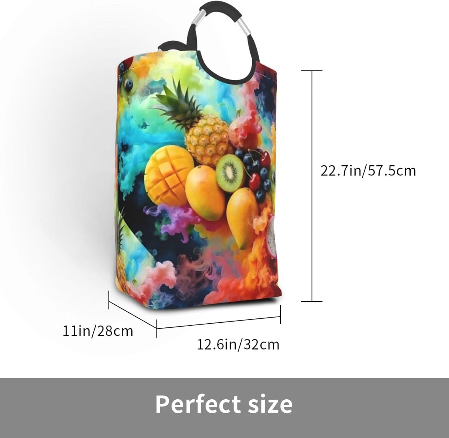 Vivid Fruits Cloud Foldable Dirty Laundry Bag, Waterproof Oxford Fabric With Pe Board Base, 50l Capacity For Home & Travel