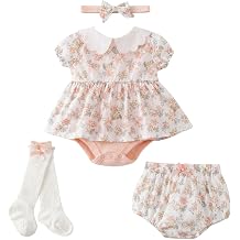 Baby Girl Bodysuit Dress Baby Girl Summer Outfits Dress Romper Floral Bloomer Shorts Socks and Headband