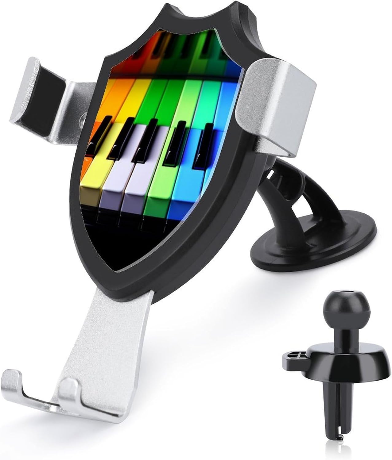 Universal Car Phone Holder Cradle 360° Rotation Auto Mount Stand Suction Cup Cell Colorful Piano Music Rainbow Phone Mount for Dashboard Windshield Air Vent Compatible with All Smartphones