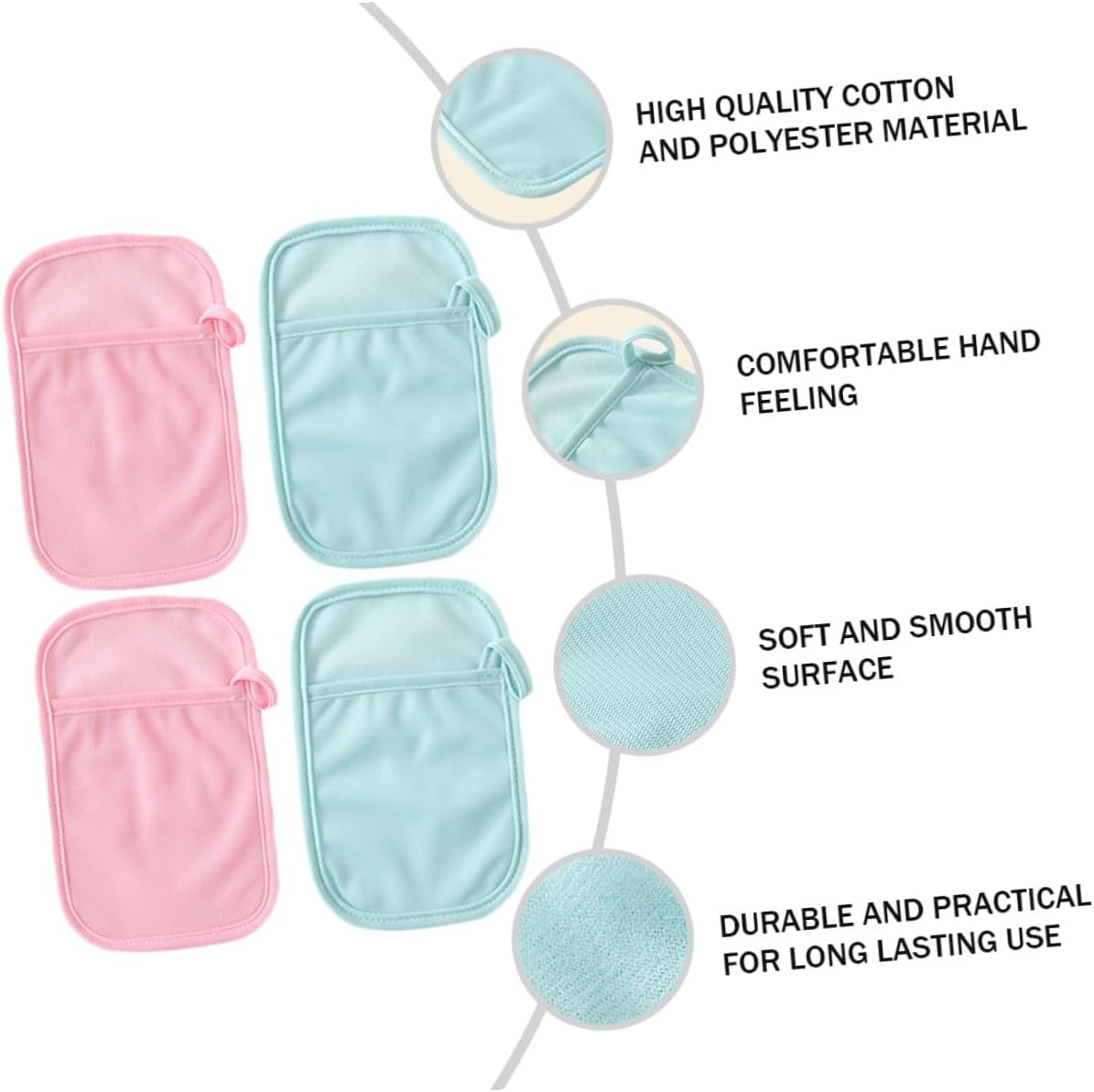 LABRIMP 4Pcs Bath Mitt with Thumb Ring Soft Cotton and Polyester Gentle Scrub for Newborns and Adults Dual-Sided Bathing Gloves for Sensitive Skin Random Color