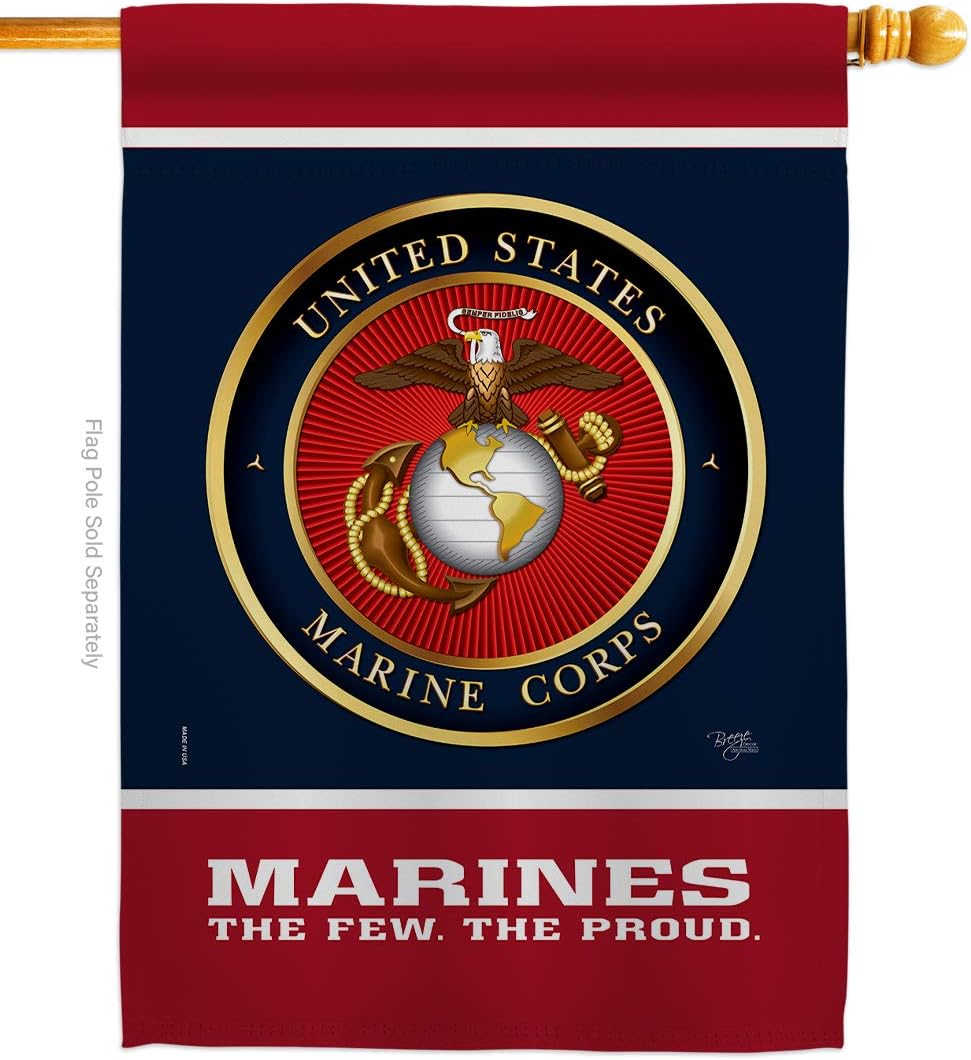 Breeze Decor Marine Corps Proud House Flag Armed Forces USMC Semper Fi United State American Military Veteran Retire Official Small Decorative Gift Yard Banner Double-Sided Made in USA 28 X 40