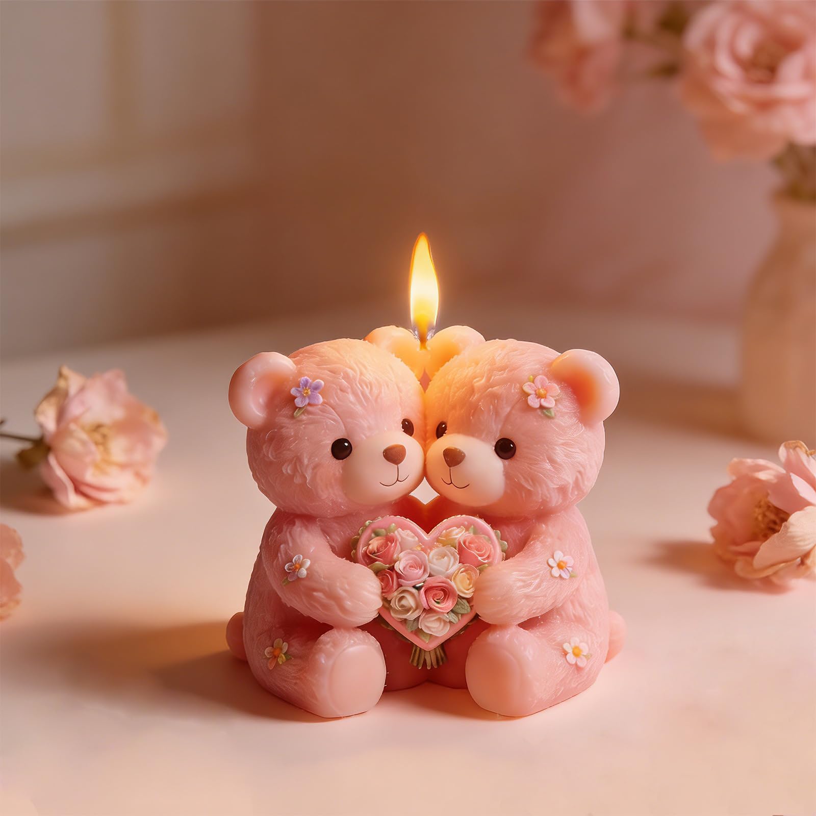 Moule en silicone pour bouquet de couple d'ours avec cœur loisirs créatifs