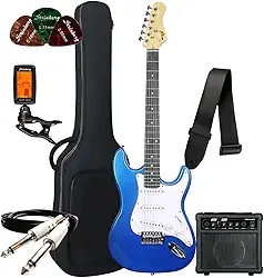 Kit Guitarra Elétrica Bravo Beg100 Strato Série Coldguitar + Acessórios + Amplificador Sheldon (MB - Metallic Blue)