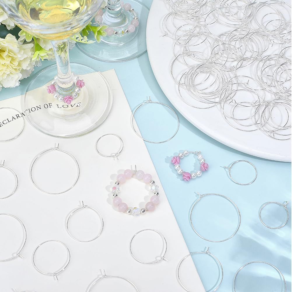 Beebeecraft 1 Box 120Pcs Wine Glass Charms Rings 316 Surgical Stainless Steel 24/25/35/37mm Earring Beading Hoops for Women Jewelry Making DIY Crafts