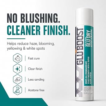 GluBoost Non-Blushing Glue Dry CA Accelerator Spray, Super Clear Finish - Dries All Cyanoacrylate Glue Instantly - Super Glue Activator - 4 oz