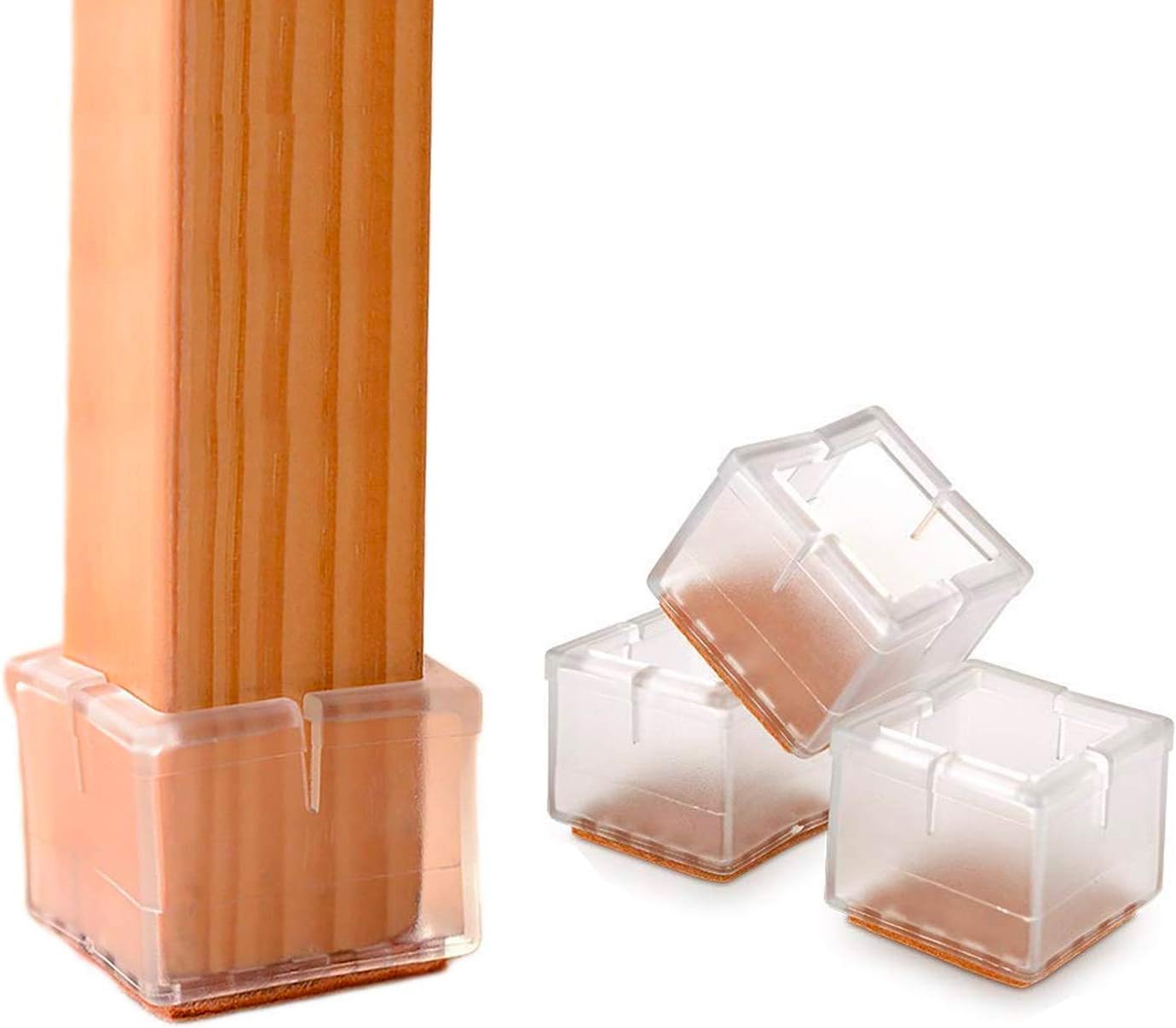 Chair Leg Floor Protectors with Furniture Leg Felt Pads, Square Silicone Furniture Led Cap Covers for Hardwood Floors, Fit Square Leg Length 1.49"-1.73", Width 1.37"-1.61"