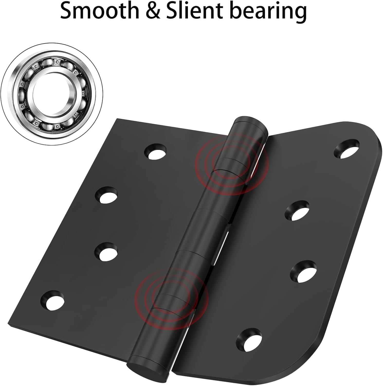 Bisagras de puerta color negro mate, bisagras de acero inoxidable de 4 pulgadas, bisagras silenciosas con rodamiento de bolas, bisagras interiores con bisagras cuadradas redondeadas de 5/8 pulgadas de