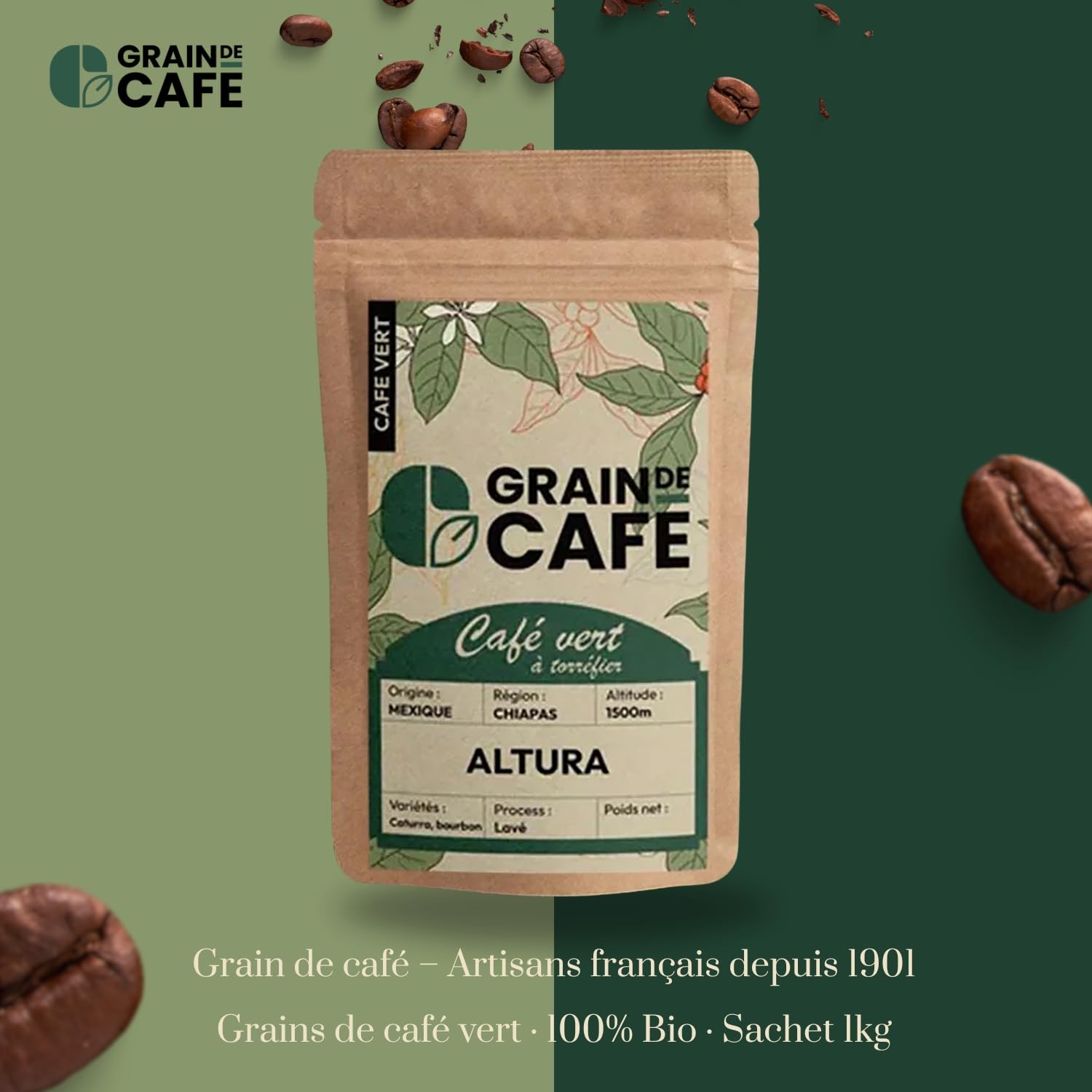 Graindecafé – Café Vert Mexique Altura 1kg | 100% Arabica Lavé Non Torréfié | De Montagne Rond Et Léger | Notes De Noisette Et Épices Douces | Idéal Machine À Grain Une Fois Torréfié
