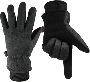 OZERO Mens Winter Gloves,Warm Deerskin Leather Fleece Fabric