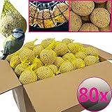  Bolas de grasa para pájaros - 80 bolas = 7,2 kg - Alimento natural con gran aporte energético para aves silvestres - Bolas de grasa con red individual para colgar