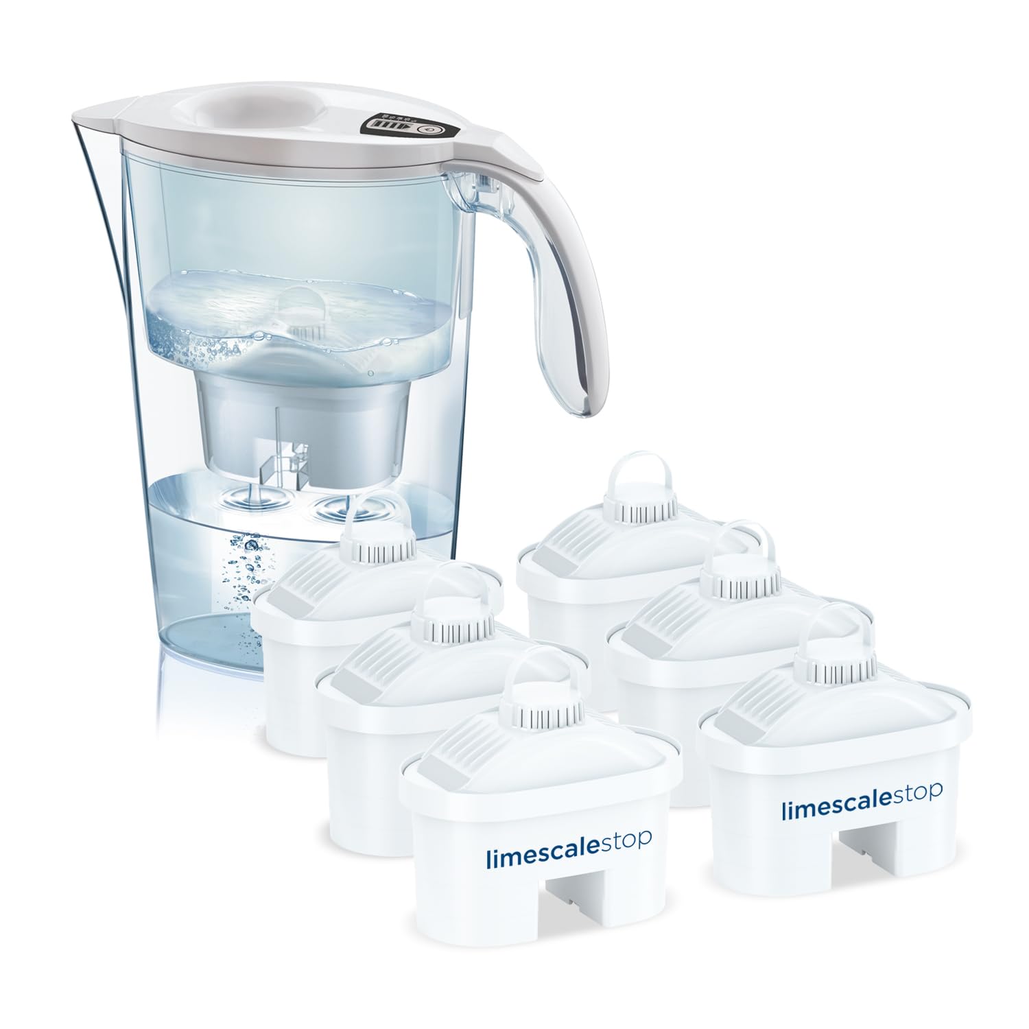 LAICA Stream Line Caraffa Filtrante - Bianca - 2,3L - Timer Digitale - 6 Limescalestop Filtri inclusi - Riduce il Calcare nell'Acqua e Migliora il Gusto dell'Acqua - Made in Italy